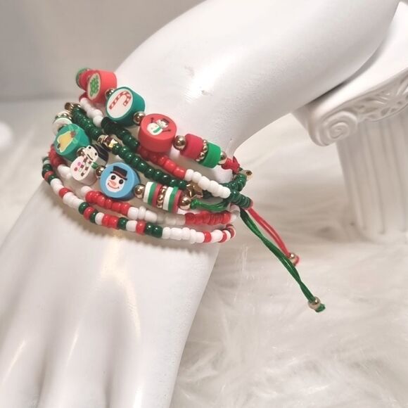 Cb3-9 CHRISTMAS STACKING 6 BRACELET SET charm adjustable - Picture 2 of 4